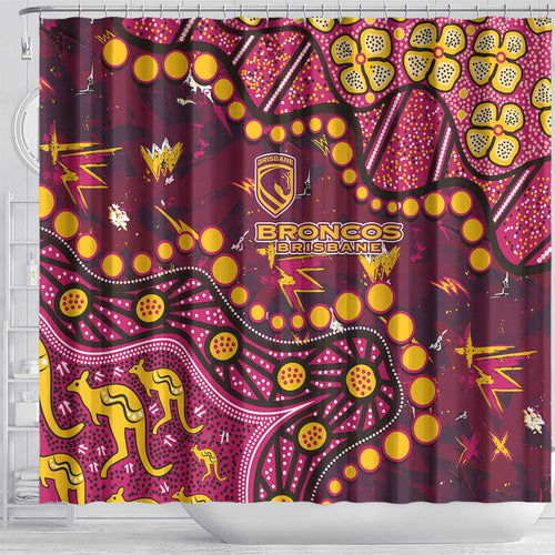 Brisbane Broncos Shower Curtain Aboriginal Pattern with Graffiti Style Design