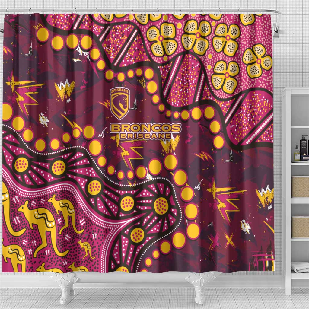 Brisbane Broncos Shower Curtain Aboriginal Pattern with Graffiti Style Design
