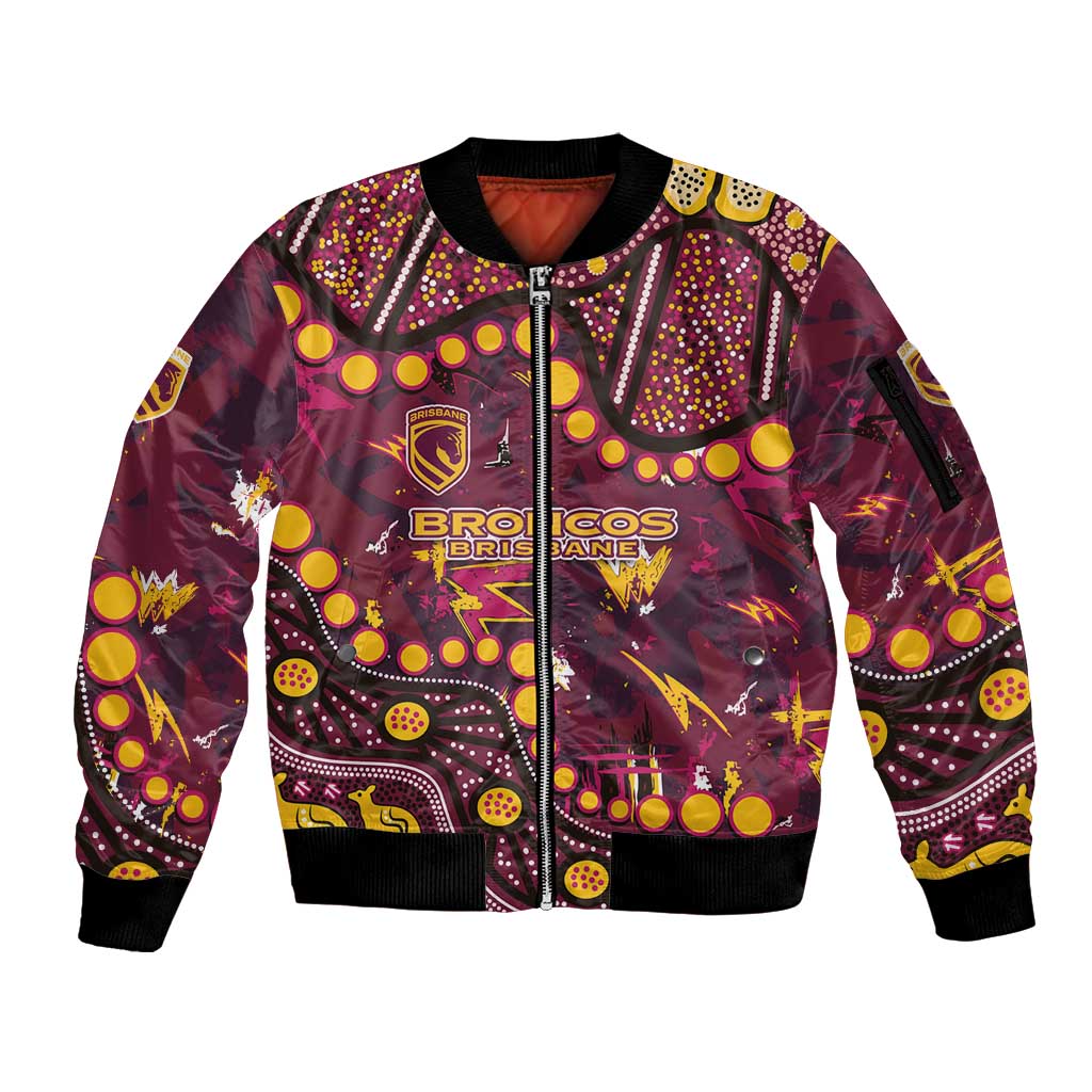 Brisbane Broncos Sleeve Zip Bomber Jacket Aboriginal Pattern with Graffiti Style Design