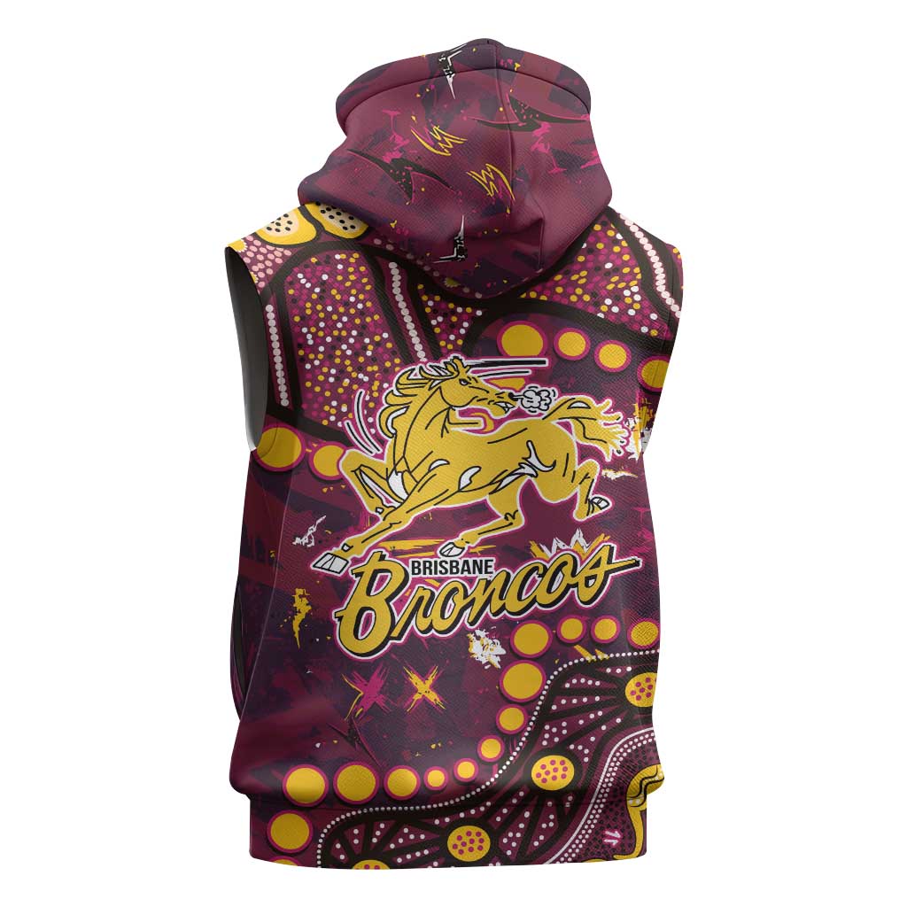 Brisbane Broncos Sleeveless Hoodie Aboriginal Pattern with Graffiti Style Design