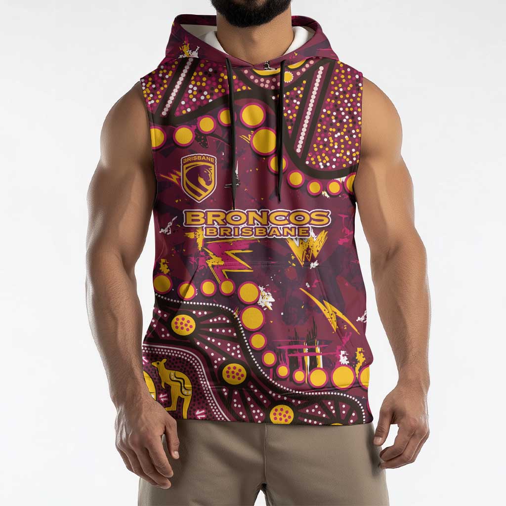 Brisbane Broncos Sleeveless Hoodie Aboriginal Pattern with Graffiti Style Design