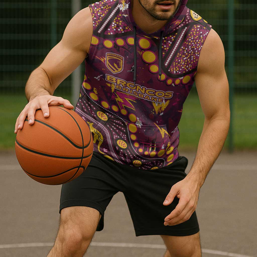 Brisbane Broncos Sleeveless Hoodie Aboriginal Pattern with Graffiti Style Design