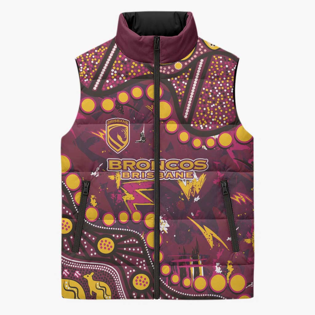 Brisbane Broncos Sleeveless Puffer Jacket Aboriginal Pattern with Graffiti Style Design