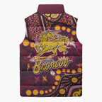Brisbane Broncos Sleeveless Puffer Jacket Aboriginal Pattern with Graffiti Style Design