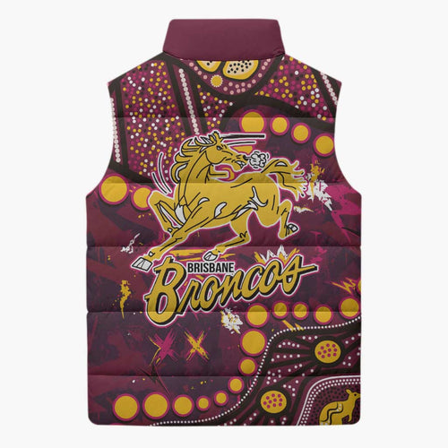 Brisbane Broncos Sleeveless Puffer Jacket Aboriginal Pattern with Graffiti Style Design