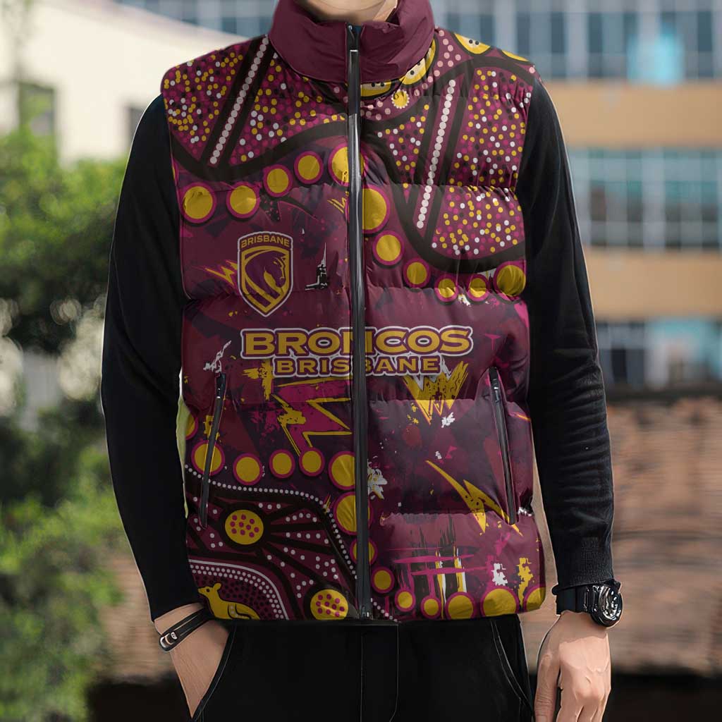 Brisbane Broncos Sleeveless Puffer Jacket Aboriginal Pattern with Graffiti Style Design