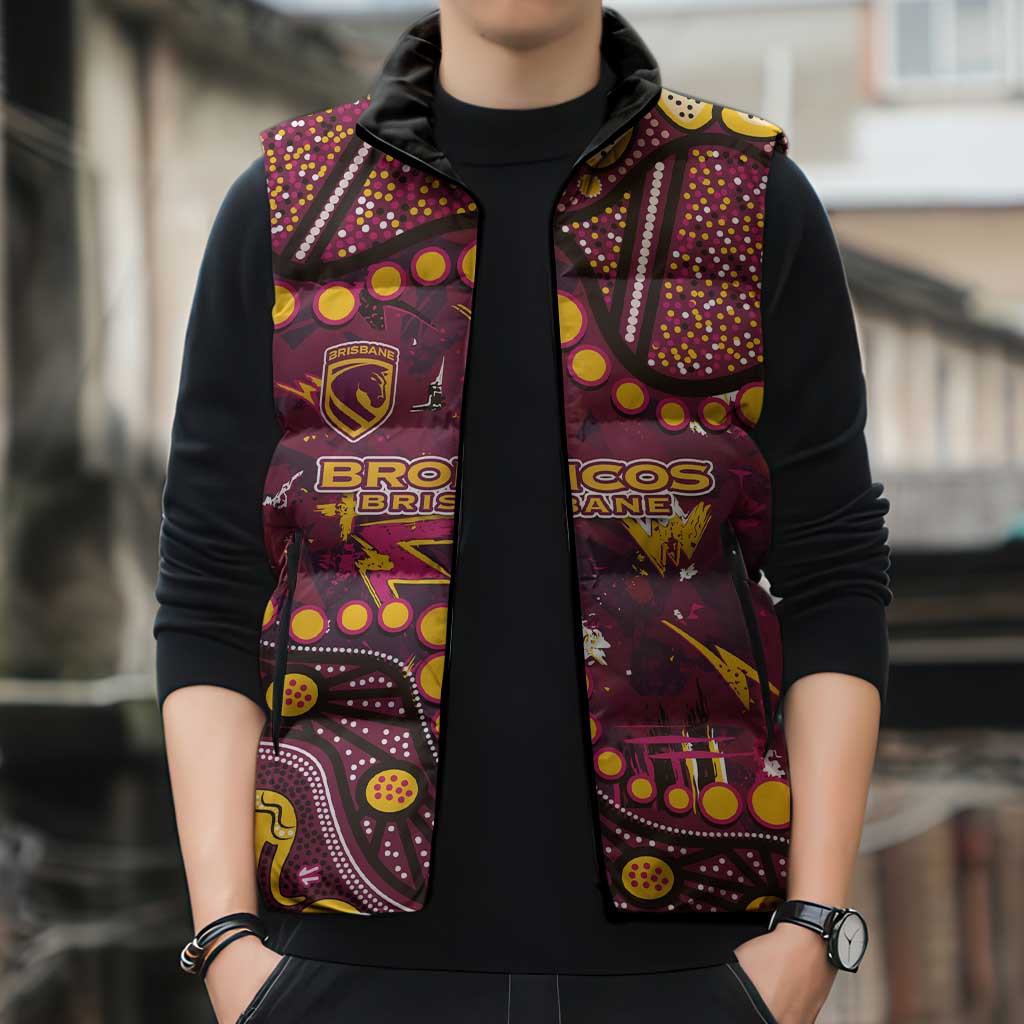 Brisbane Broncos Sleeveless Puffer Jacket Aboriginal Pattern with Graffiti Style Design