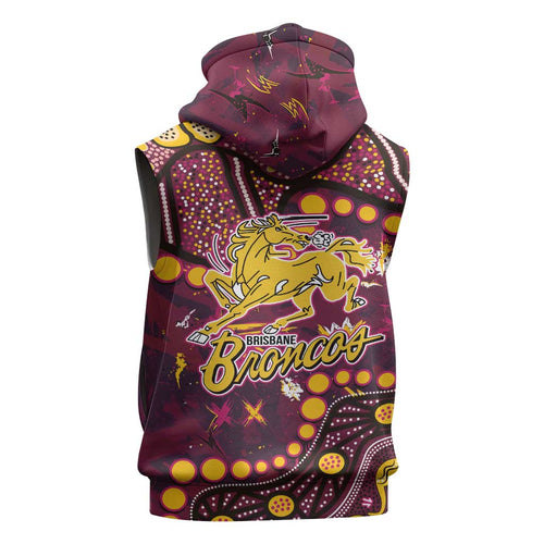 Brisbane Broncos Sleeveless Zip Hoodie Aboriginal Pattern with Graffiti Style Design