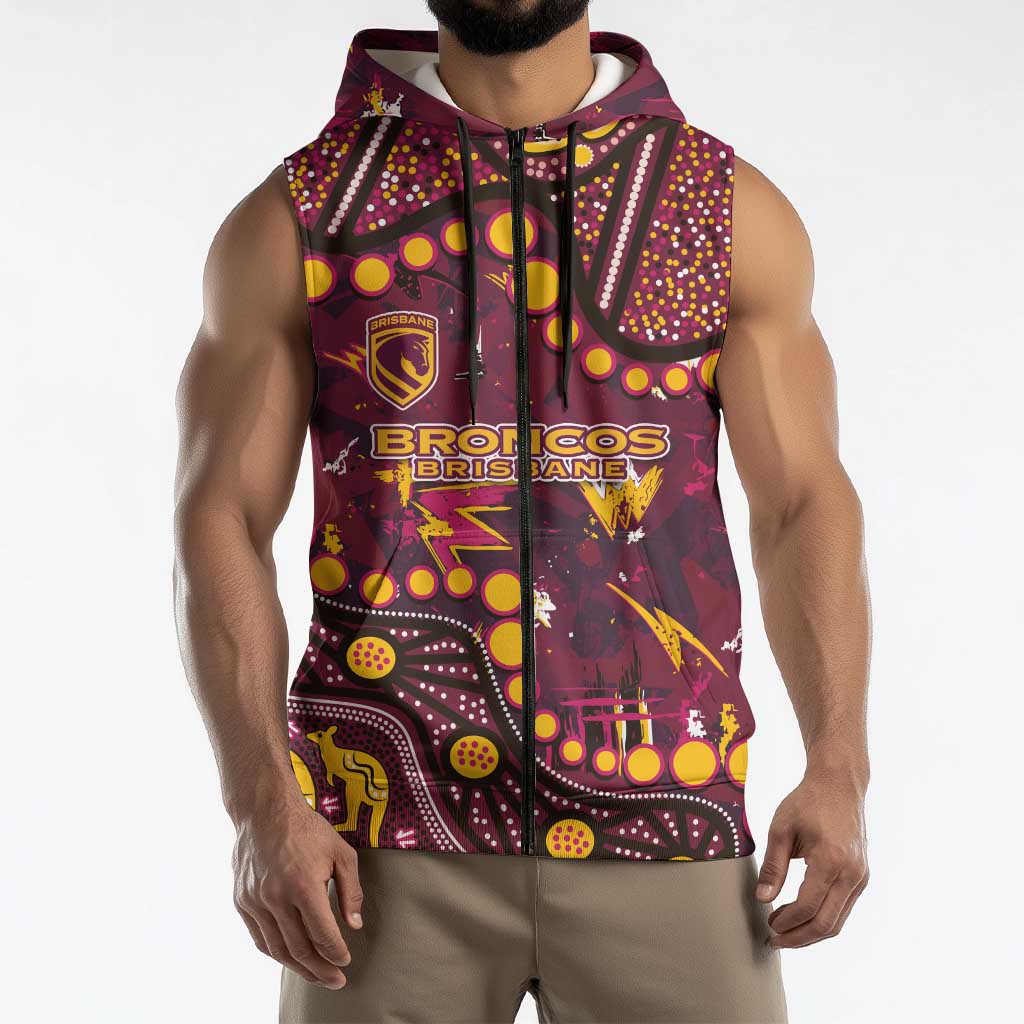 Brisbane Broncos Sleeveless Zip Hoodie Aboriginal Pattern with Graffiti Style Design