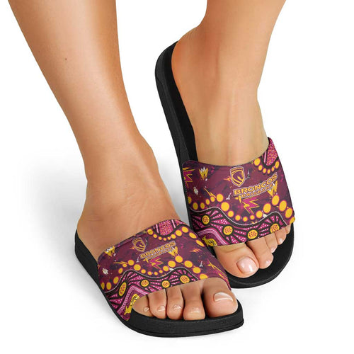 Brisbane Broncos Slide Sandals Aboriginal Pattern with Graffiti Style Design