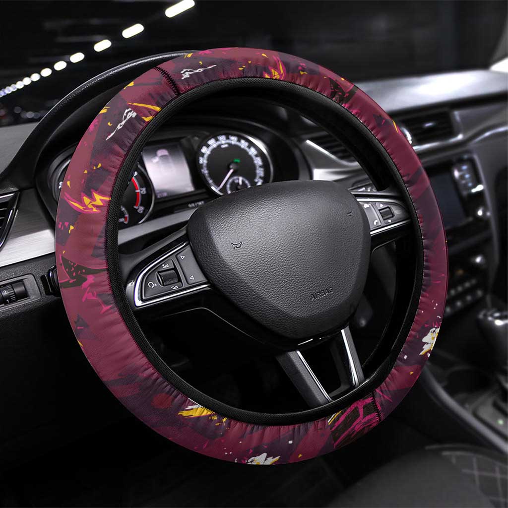 Brisbane Broncos Steering Wheel Cover Aboriginal Pattern with Graffiti Style Design