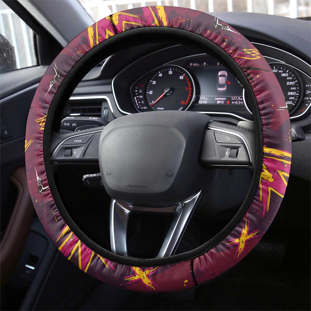 Brisbane Broncos Steering Wheel Cover Aboriginal Pattern with Graffiti Style Design