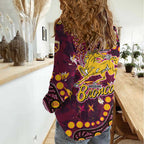 Brisbane Broncos Women Casual Shirt Aboriginal Pattern with Graffiti Style Design