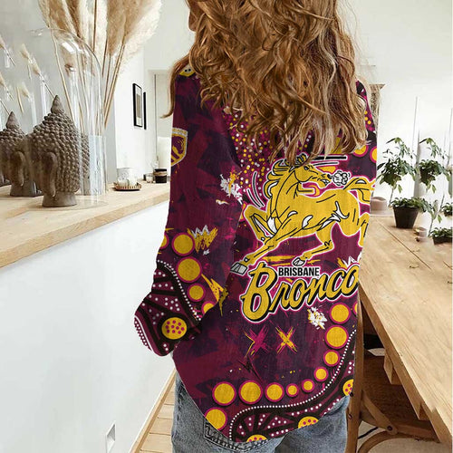 Brisbane Broncos Women Casual Shirt Aboriginal Pattern with Graffiti Style Design