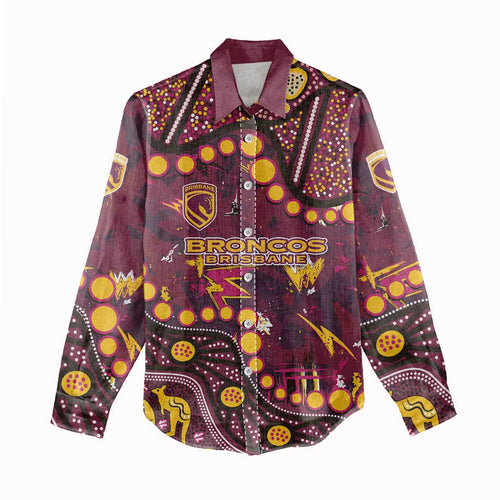 Brisbane Broncos Women Casual Shirt Aboriginal Pattern with Graffiti Style Design