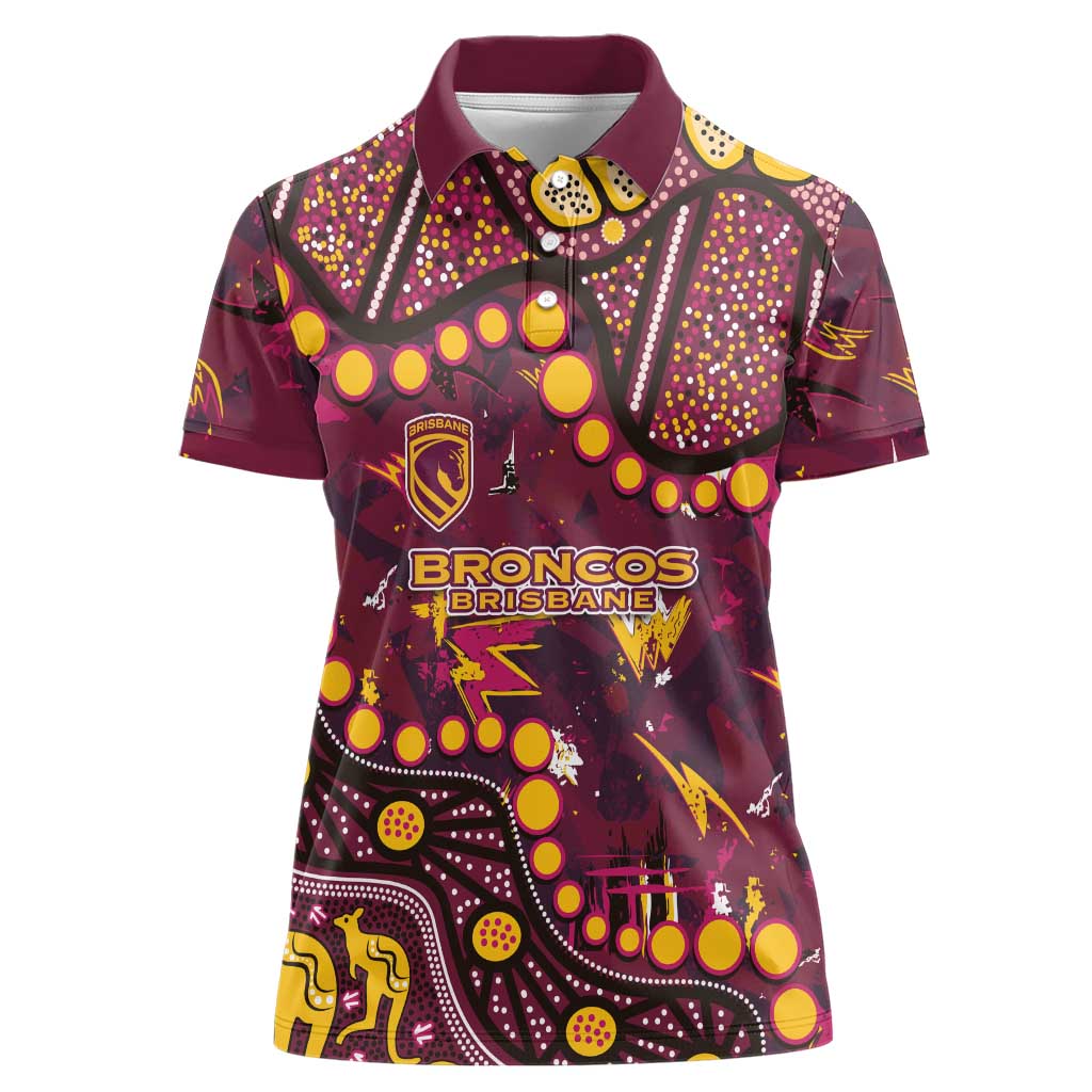 Brisbane Broncos Women Polo Shirt Aboriginal Pattern with Graffiti Style Design