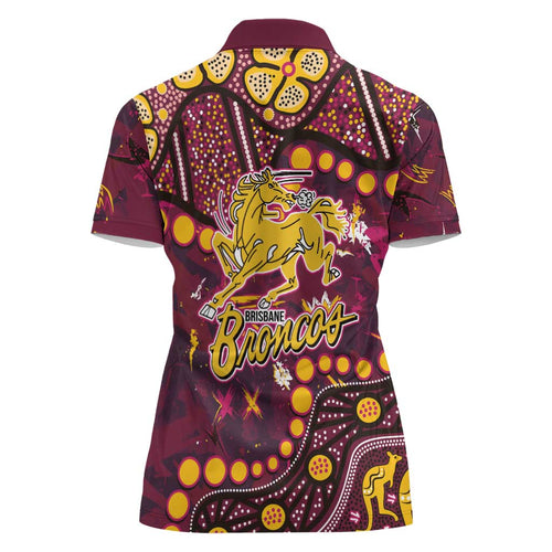 Brisbane Broncos Women Polo Shirt Aboriginal Pattern with Graffiti Style Design
