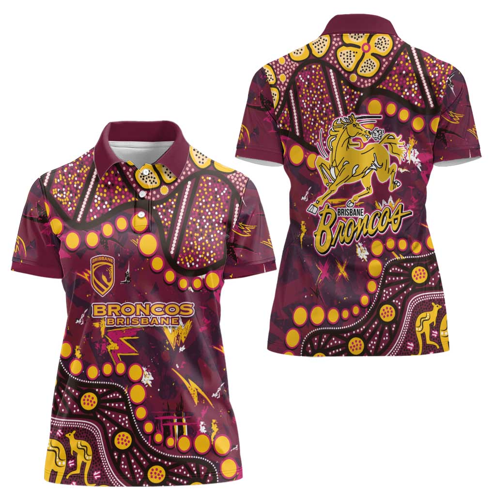 Brisbane Broncos Women Polo Shirt Aboriginal Pattern with Graffiti Style Design