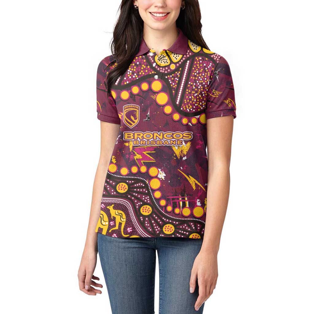 Brisbane Broncos Women Polo Shirt Aboriginal Pattern with Graffiti Style Design
