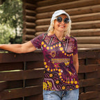 Brisbane Broncos Women Polo Shirt Aboriginal Pattern with Graffiti Style Design
