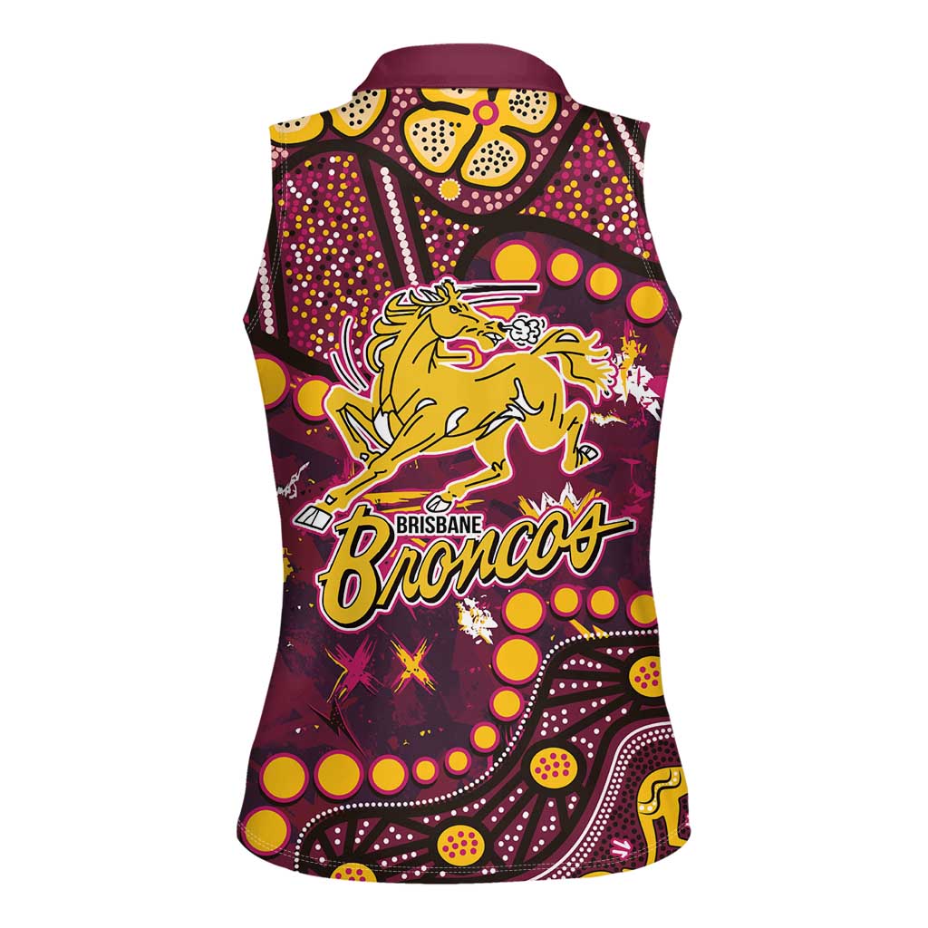 Brisbane Broncos Women Sleeveless Polo Shirt Aboriginal Pattern with Graffiti Style Design