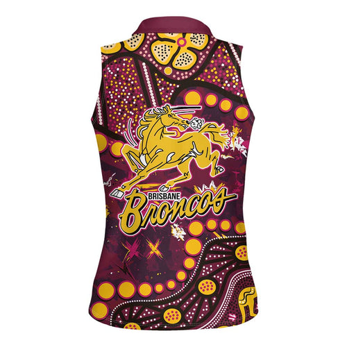 Brisbane Broncos Women Sleeveless Polo Shirt Aboriginal Pattern with Graffiti Style Design