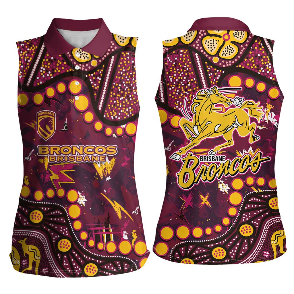 Brisbane Broncos Women Sleeveless Polo Shirt Aboriginal Pattern with Graffiti Style Design