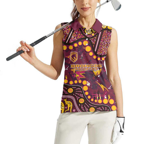 Brisbane Broncos Women Sleeveless Polo Shirt Aboriginal Pattern with Graffiti Style Design
