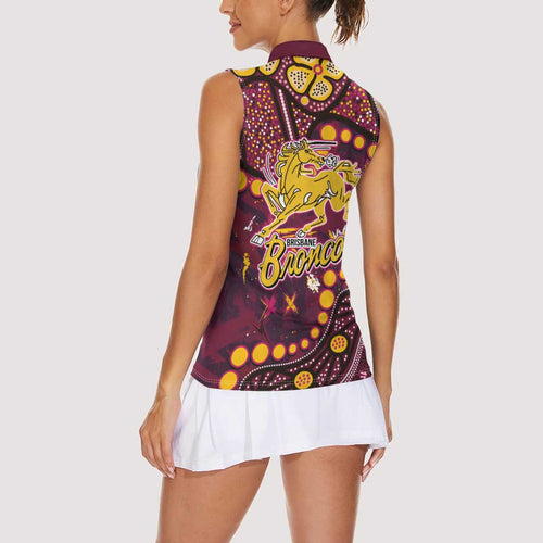 Brisbane Broncos Women Sleeveless Polo Shirt Aboriginal Pattern with Graffiti Style Design