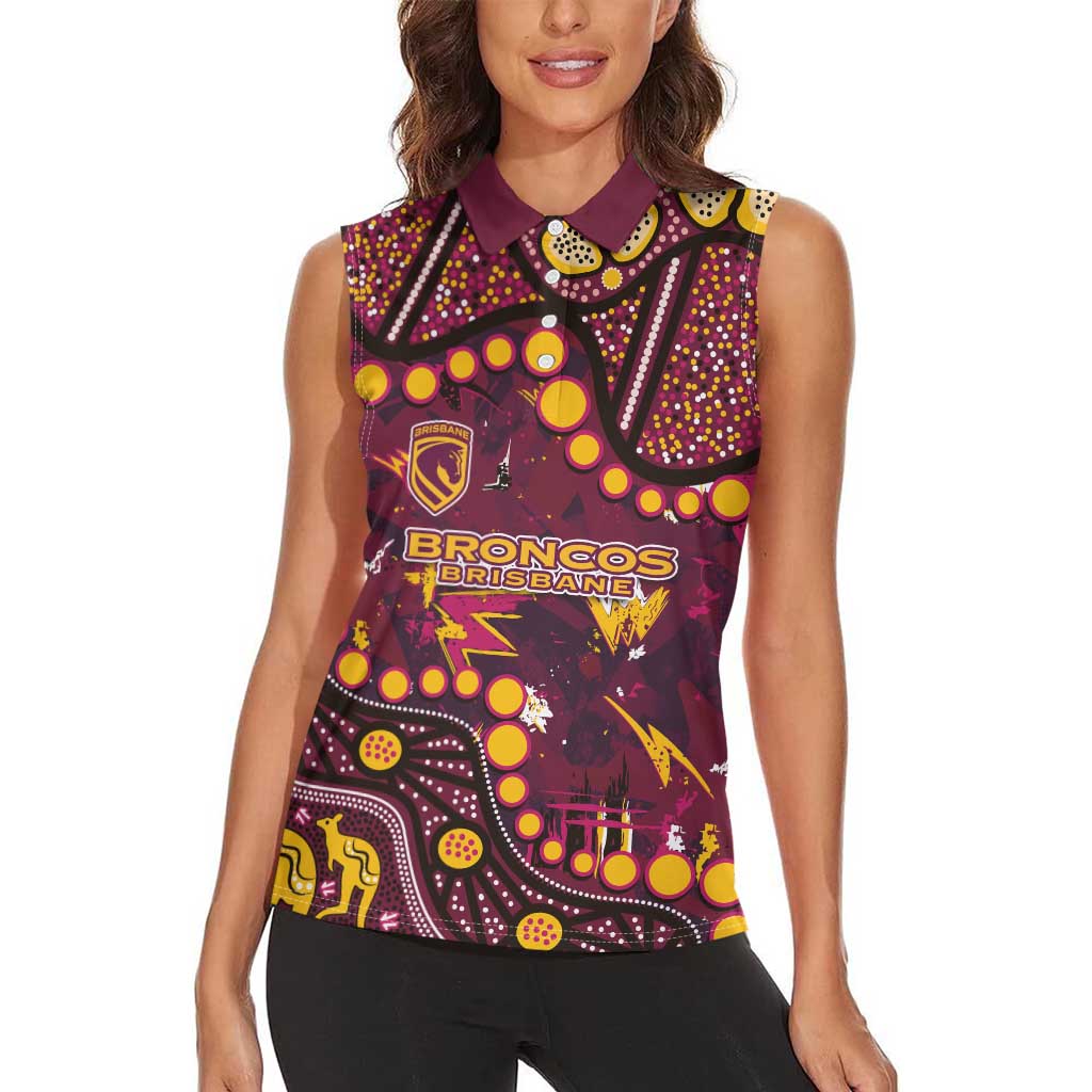 Brisbane Broncos Women Sleeveless Polo Shirt Aboriginal Pattern with Graffiti Style Design