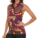 Brisbane Broncos Women Sleeveless Polo Shirt Aboriginal Pattern with Graffiti Style Design