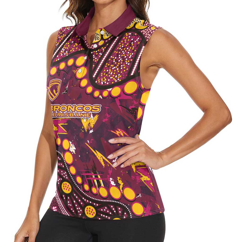 Brisbane Broncos Women Sleeveless Polo Shirt Aboriginal Pattern with Graffiti Style Design
