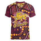 Brisbane Broncos Women V-Neck T-Shirt Aboriginal Pattern with Graffiti Style Design