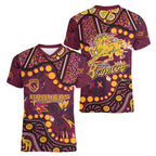 Brisbane Broncos Women V-Neck T-Shirt Aboriginal Pattern with Graffiti Style Design