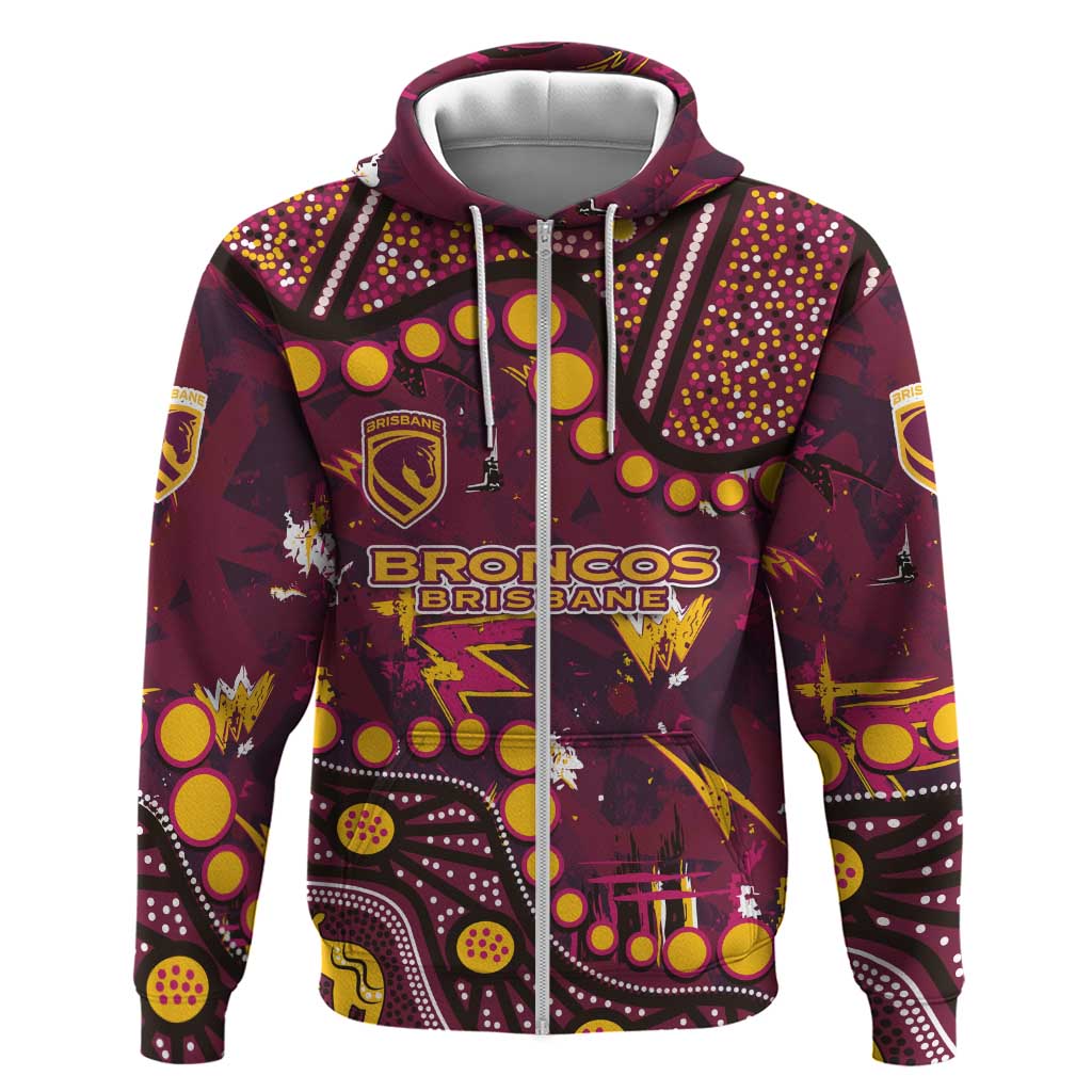 Brisbane Broncos Zip Hoodie Aboriginal Pattern with Graffiti Style Design