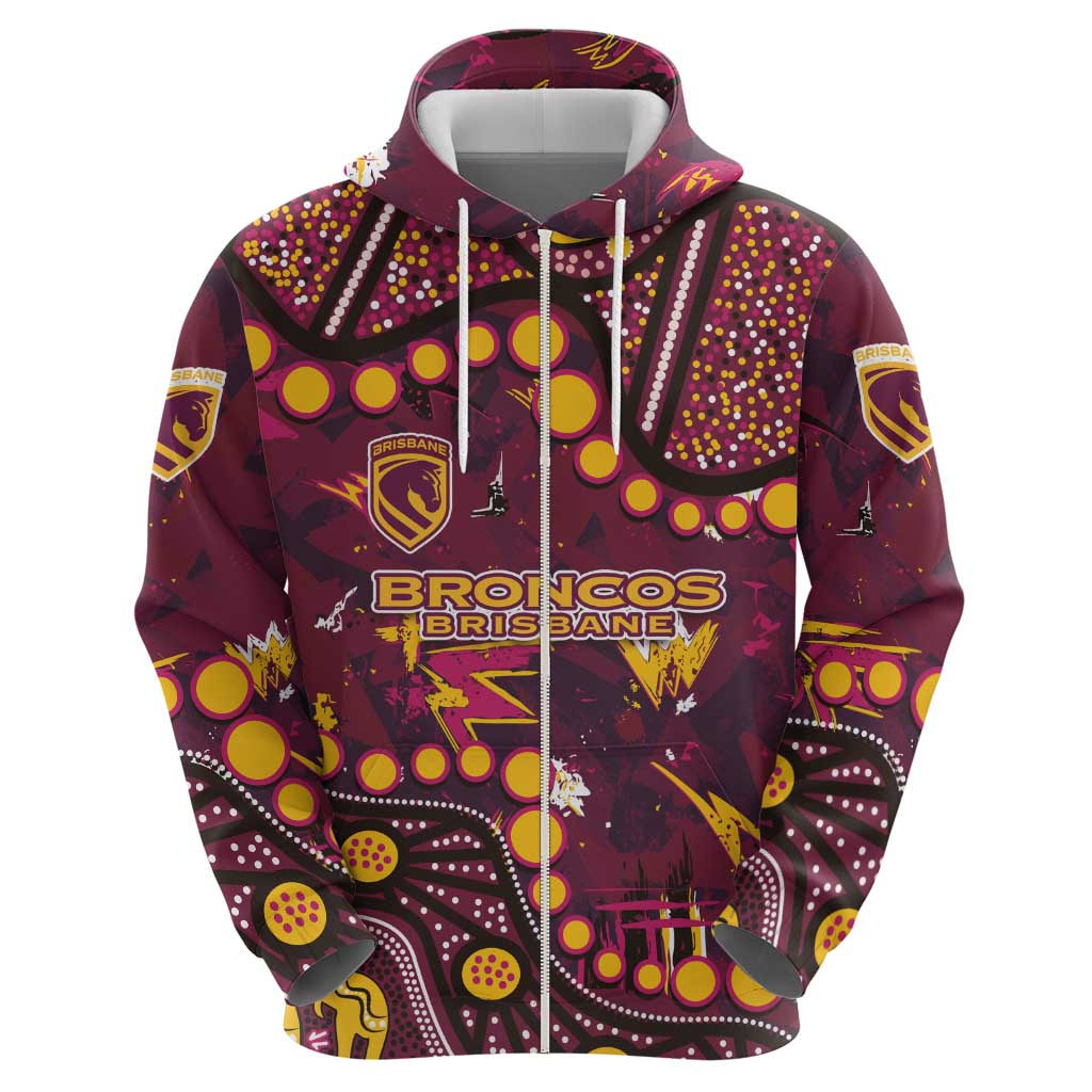 Brisbane Broncos Zip Hoodie Aboriginal Pattern with Graffiti Style Design