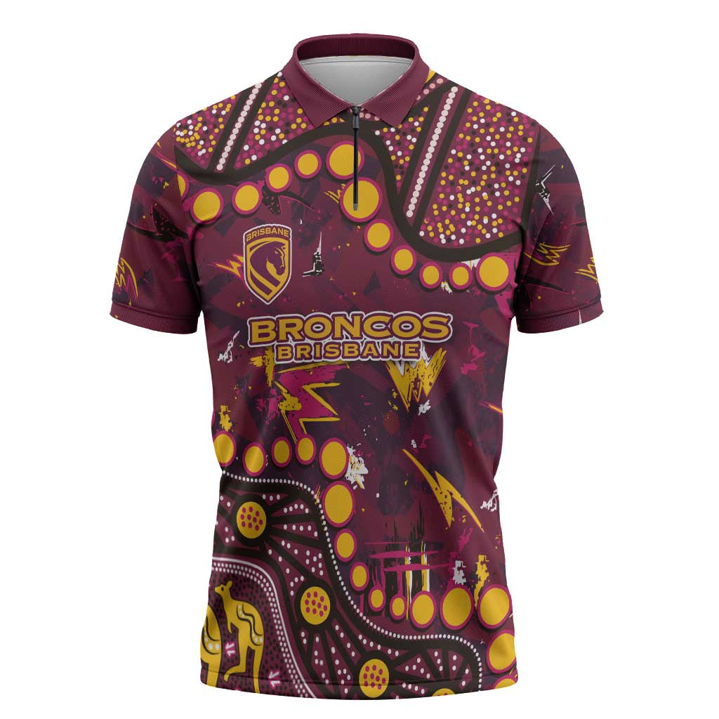 Brisbane Broncos Zipper Polo Shirt Aboriginal Pattern with Graffiti Style Design