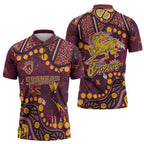 Brisbane Broncos Zipper Polo Shirt Aboriginal Pattern with Graffiti Style Design