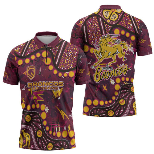 Brisbane Broncos Zipper Polo Shirt Aboriginal Pattern with Graffiti Style Design