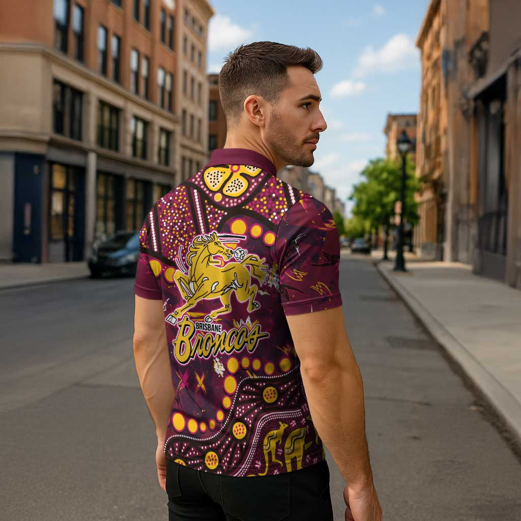 Brisbane Broncos Zipper Polo Shirt Aboriginal Pattern with Graffiti Style Design