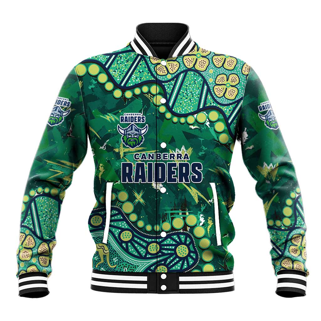 Personalized Canberra Raiders Baseball Jacket Aboriginal Pattern with Graffiti Style Design