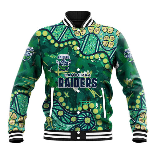 Personalized Canberra Raiders Baseball Jacket Aboriginal Pattern with Graffiti Style Design