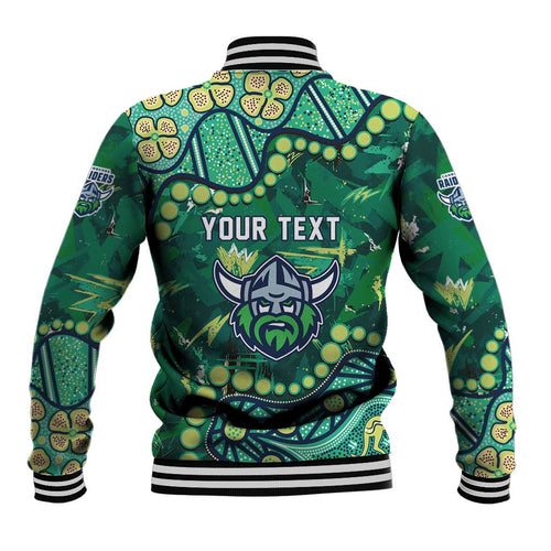Personalized Canberra Raiders Baseball Jacket Aboriginal Pattern with Graffiti Style Design
