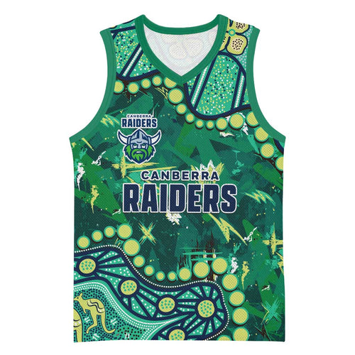 Personalized Canberra Raiders Basketball Jersey Aboriginal Pattern with Graffiti Style Design