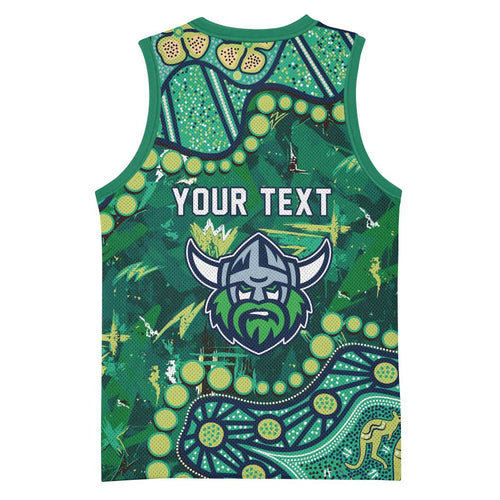 Personalized Canberra Raiders Basketball Jersey Aboriginal Pattern with Graffiti Style Design