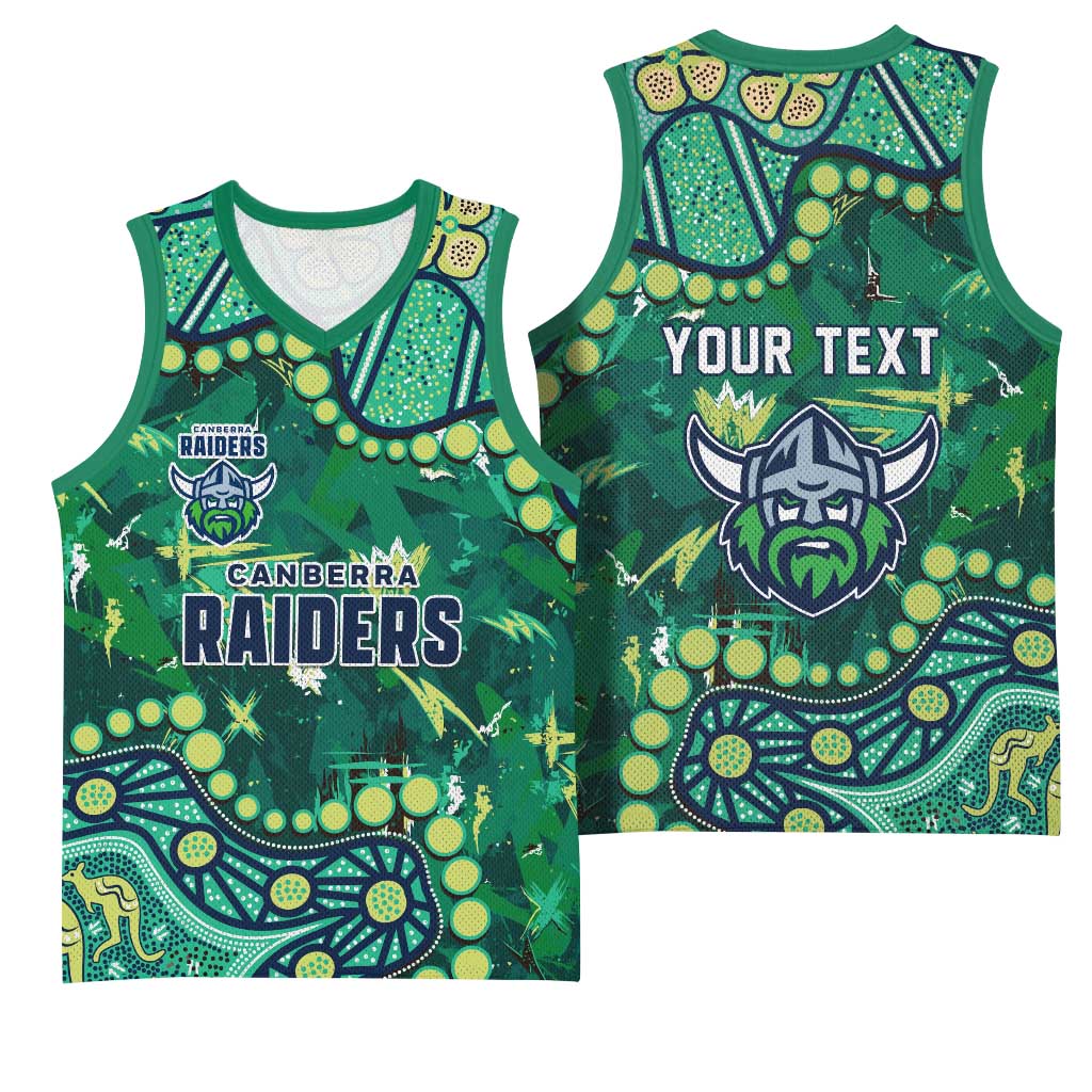 Personalized Canberra Raiders Basketball Jersey Aboriginal Pattern with Graffiti Style Design