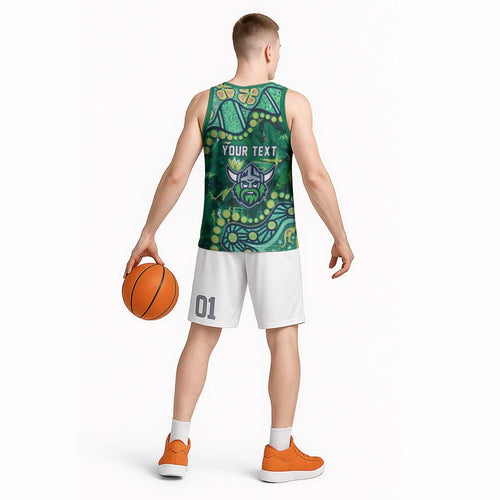 Personalized Canberra Raiders Basketball Jersey Aboriginal Pattern with Graffiti Style Design