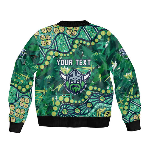 Personalized Canberra Raiders Bomber Jacket Aboriginal Pattern with Graffiti Style Design