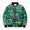 Personalized Canberra Raiders Bomber Puffer Jacket Aboriginal Pattern with Graffiti Style Design