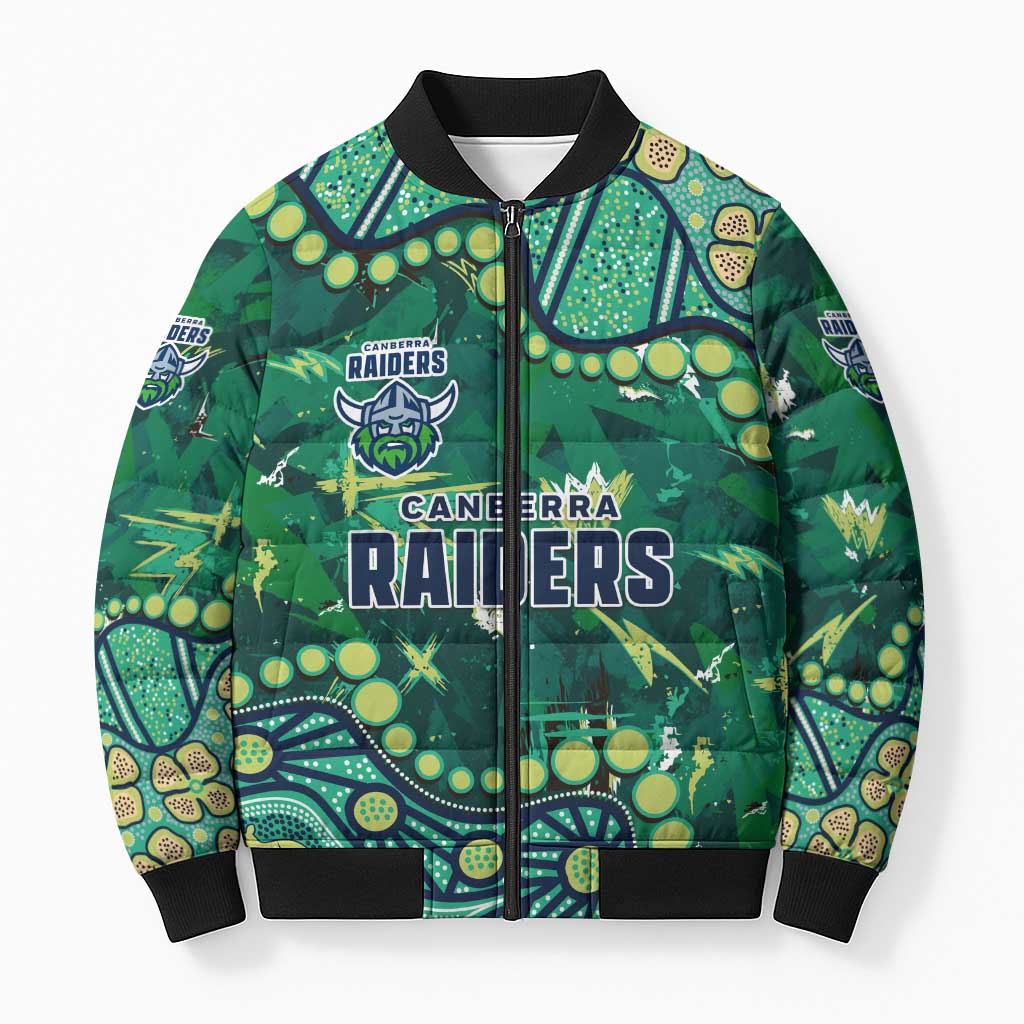 Personalized Canberra Raiders Bomber Puffer Jacket Aboriginal Pattern with Graffiti Style Design